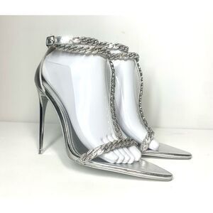 Jessica Rich Luxe Sandal Rhinestone Chain Silver Ankle Wrap Women 38 Size 8